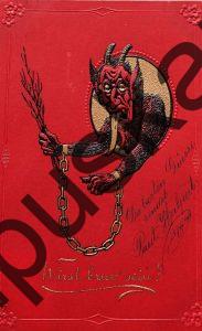 Krampus Teufel Devil Ansichtskarte Grußkarte Krampuskarte Austria 哈施塔特 picture postcard 魔鬼 奥地利 Nikolaus Satan Percht Perchtenlauf Brauchtum