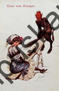 Krampus Teufel Devil Ansichtskarte Grußkarte Krampuskarte Austria 哈施塔特 picture postcard 魔鬼 奥地利 Nikolaus Satan Percht Perchtenlauf Brauchtum böse Mädchen unartig crazy girl erotic xxx