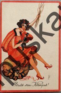 Krampus Teufel Devil Ansichtskarte Grußkarte Krampuskarte Austria 哈施塔特 picture postcard 魔鬼 奥地利 Nikolaus Satan Percht Perchtenlauf Brauchtum böse Mädchen unartig crazy girl erotic xxx