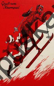 Krampus Teufel Devil Ansichtskarte Grußkarte Krampuskarte Austria 哈施塔特 picture postcard 魔鬼 奥地利 Schifahren fussball tennis wintersport