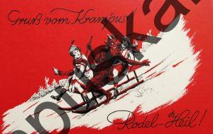 Krampus Teufel Devil Ansichtskarte Grußkarte Krampuskarte Austria 哈施塔特 picture postcard 魔鬼 奥地利 Schifahren fussball tennis wintersport