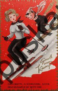 Krampus Teufel Devil Ansichtskarte Grußkarte Krampuskarte Austria 哈施塔特 picture postcard 魔鬼 奥地利 Schifahren fussball tennis wintersport