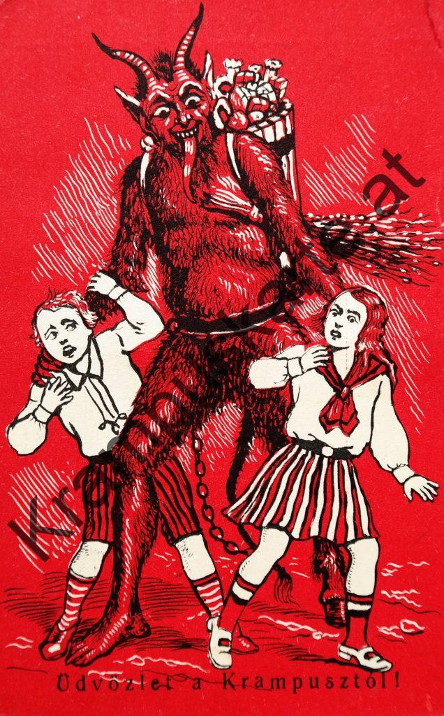 Krampus Teufel Devil Ansichtskarte Grußkarte Krampuskarte Austria 哈施塔特 picture postcard 魔鬼 奥地利 Nikolaus Satan Percht Perchtenlauf Brauchtum Knabe Mädchen Rute Kinder