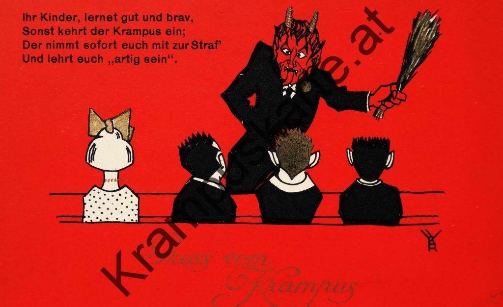 Krampus Teufel Devil Ansichtskarte Grußkarte Krampuskarte Austria 哈施塔特 picture postcard 魔鬼 奥地利 Nikolaus Satan Percht Perchtenlauf Brauchtum Knabe Mädchen Rute Kinder