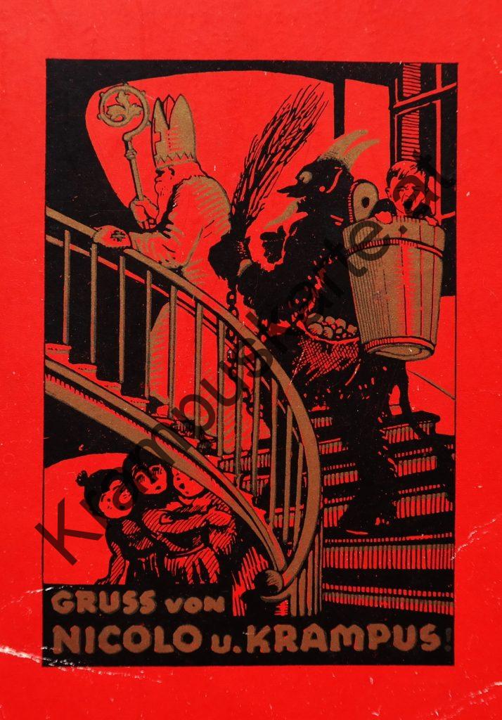 Krampus Teufel Devil Ansichtskarte Grußkarte Krampuskarte Austria 哈施塔特 picture postcard 魔鬼 奥地利 Nikolaus Satan Percht Perchtenlauf Brauchtum Knabe Mädchen Rute Kinder