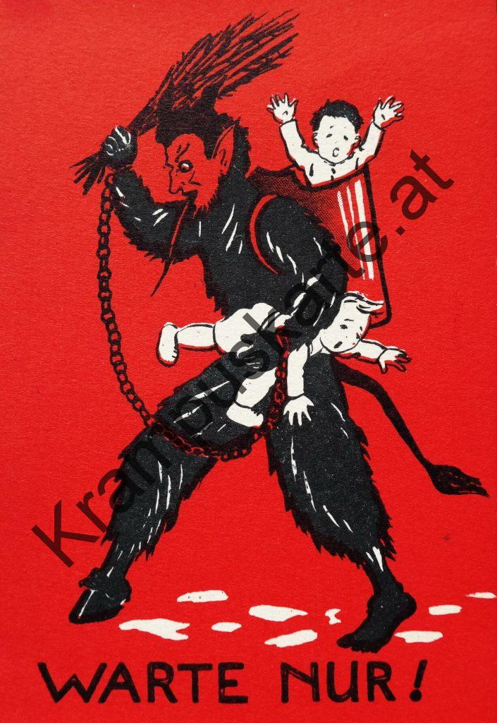 Krampus Teufel Devil Ansichtskarte Grußkarte Krampuskarte Austria 哈施塔特 picture postcard 魔鬼 奥地利 Nikolaus Satan Percht Perchtenlauf Brauchtum Knabe Mädchen Rute Kinder