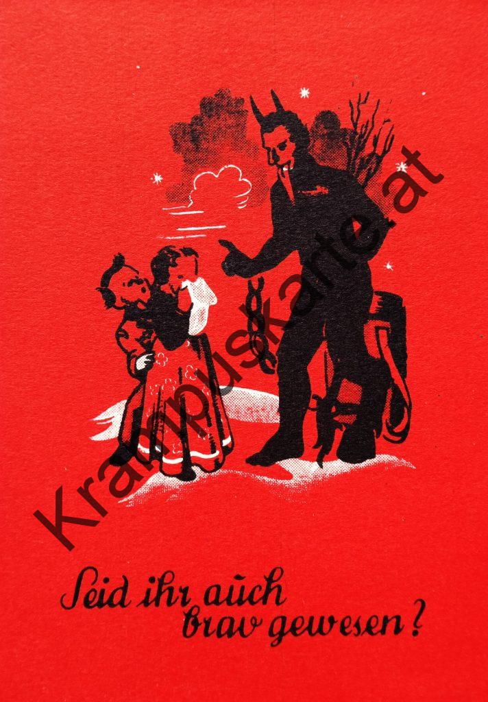 Krampus Teufel Devil Ansichtskarte Grußkarte Krampuskarte Austria 哈施塔特 picture postcard 魔鬼 奥地利 Nikolaus Satan Percht Perchtenlauf Brauchtum Knabe Mädchen Rute Kinder