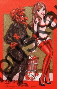 Krampus Teufel Devil Ansichtskarte Grußkarte Krampuskarte Austria 哈施塔特 picture postcard 魔鬼 奥地利 Nikolaus Satan Percht Perchtenlauf Brauchtum böse Mädchen unartig crazy girl