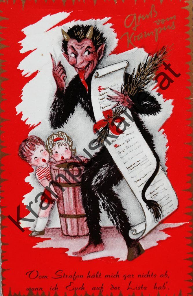 Krampus Teufel Devil Ansichtskarte Grußkarte Krampuskarte Austria 哈施塔特 picture postcard 魔鬼 奥地利 Nikolaus Satan Percht Perchtenlauf Brauchtum Knabe Mädchen Rute Kinder