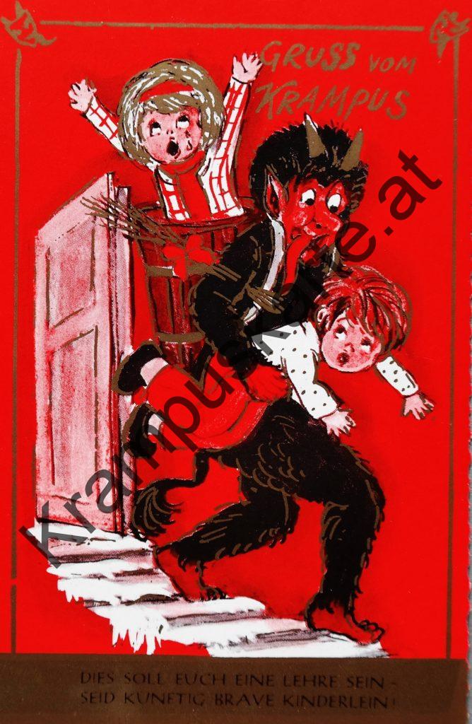 Krampus Teufel Devil Ansichtskarte Grußkarte Krampuskarte Austria 哈施塔特 picture postcard 魔鬼 奥地利 Nikolaus Satan Percht Perchtenlauf Brauchtum Knabe Mädchen Rute Kinder