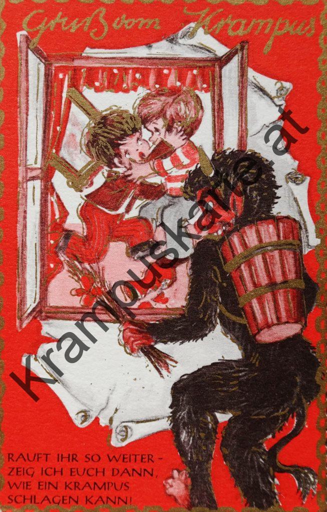Krampus Teufel Devil Ansichtskarte Grußkarte Krampuskarte Austria 哈施塔特 picture postcard 魔鬼 奥地利 Nikolaus Satan Percht Perchtenlauf Brauchtum Knabe Mädchen Rute Kinder