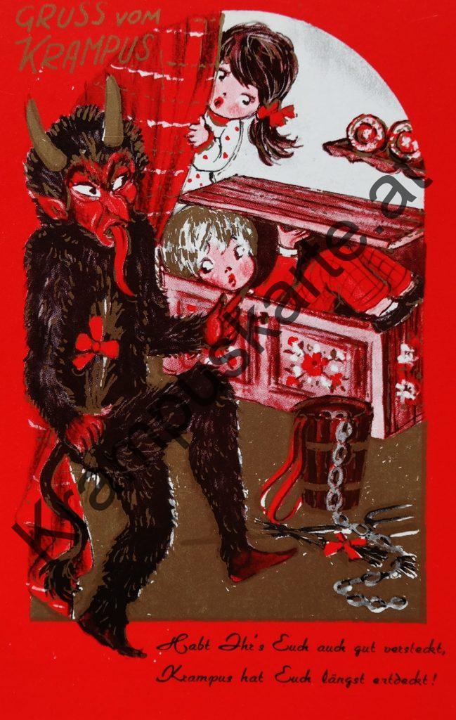 Krampus Teufel Devil Ansichtskarte Grußkarte Krampuskarte Austria 哈施塔特 picture postcard 魔鬼 奥地利 Nikolaus Satan Percht Perchtenlauf Brauchtum Knabe Mädchen Rute Kinder