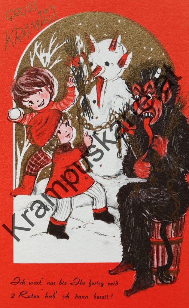 Krampus Teufel Devil Ansichtskarte Grußkarte Krampuskarte Austria 哈施塔特 picture postcard 魔鬼 奥地利 Nikolaus Satan Percht Perchtenlauf Brauchtum Knabe Mädchen Rute Kinder