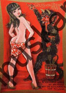 Krampus Teufel Devil Ansichtskarte Grußkarte Krampuskarte Austria 哈施塔特 picture postcard 魔鬼 奥地利 Nikolaus Satan Percht Perchtenlauf Brauchtum böse Mädchen unartig crazy girl