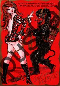Krampus Teufel Devil Ansichtskarte Grußkarte Krampuskarte Austria 哈施塔特 picture postcard 魔鬼 奥地利 Nikolaus Satan Percht Perchtenlauf Brauchtum böse Mädchen unartig crazy girl