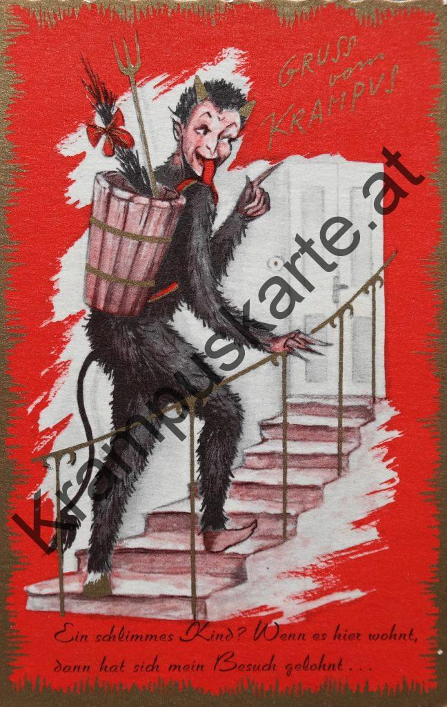 Krampus Teufel Devil Ansichtskarte Grußkarte Krampuskarte Austria 哈施塔特 picture postcard 魔鬼 奥地利 Nikolaus Satan Percht Perchtenlauf Brauchtum