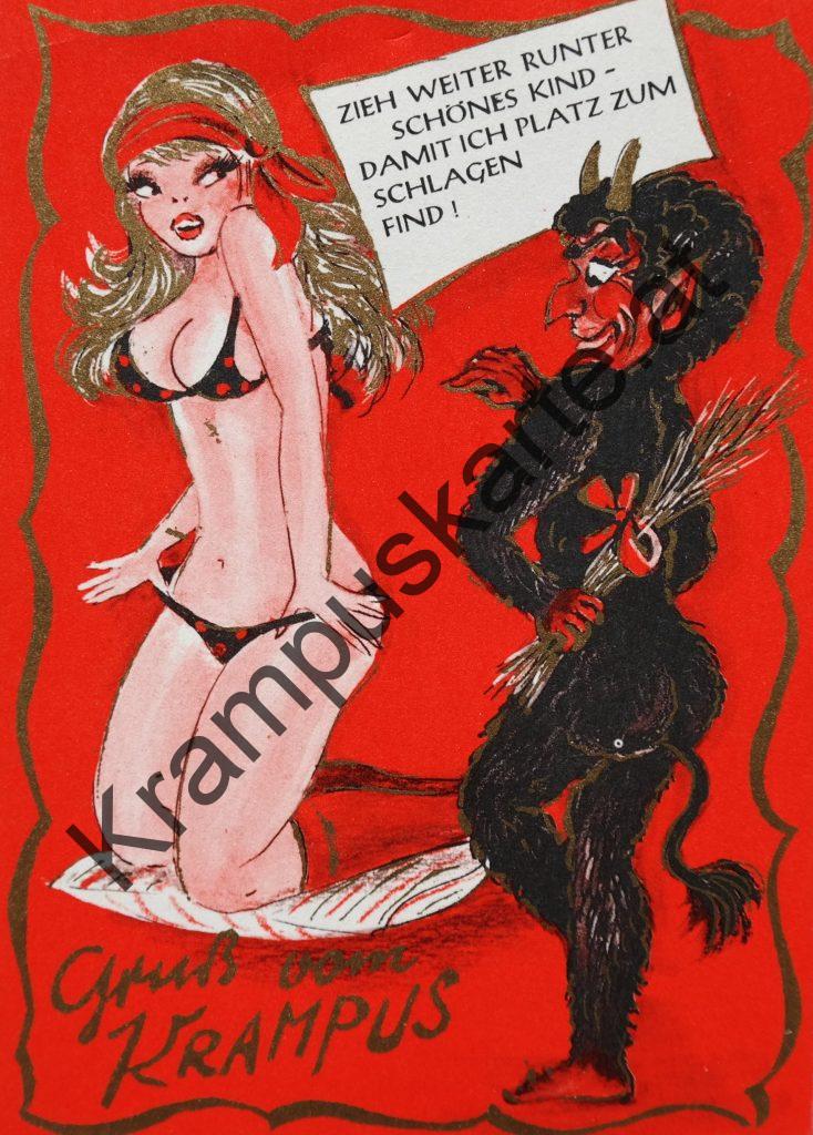 Krampus Teufel Devil Ansichtskarte Grußkarte Krampuskarte Austria 哈施塔特 picture postcard 魔鬼 奥地利 Nikolaus Satan Percht Perchtenlauf Brauchtum böse Mädchen unartig crazy girl