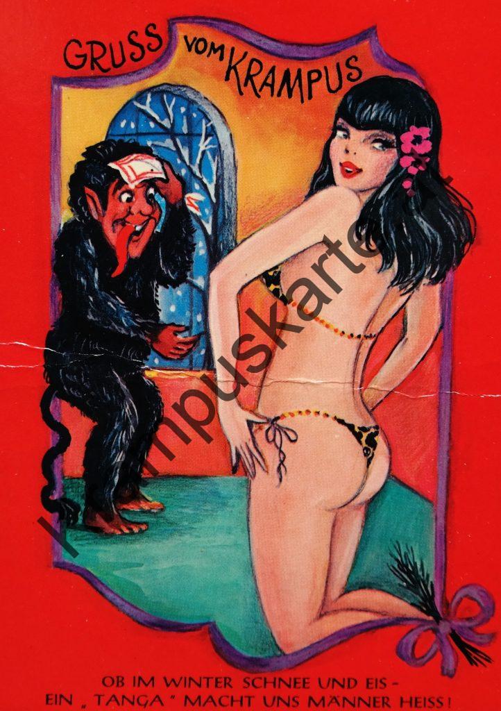 Krampus Teufel Devil Ansichtskarte Grußkarte Krampuskarte Austria 哈施塔特 picture postcard 魔鬼 奥地利 Nikolaus Satan Percht Perchtenlauf Brauchtum böse Mädchen unartig crazy girl