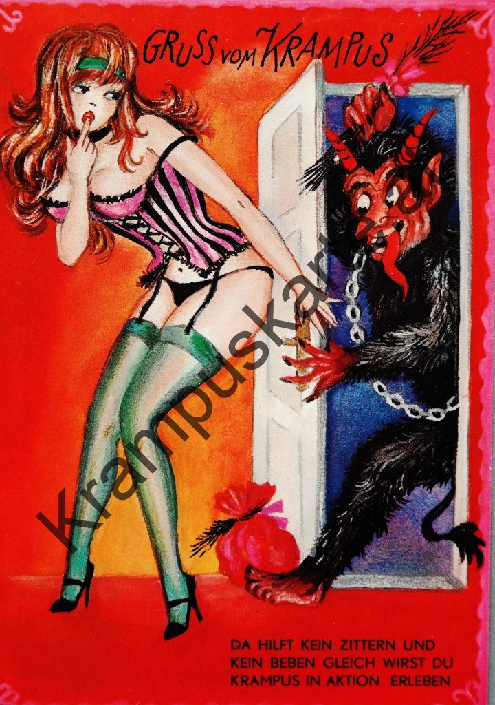 Krampus Teufel Devil Ansichtskarte Grußkarte Krampuskarte Austria 哈施塔特 picture postcard 魔鬼 奥地利 Nikolaus Satan Percht Perchtenlauf Brauchtum böse Mädchen unartig crazy girl