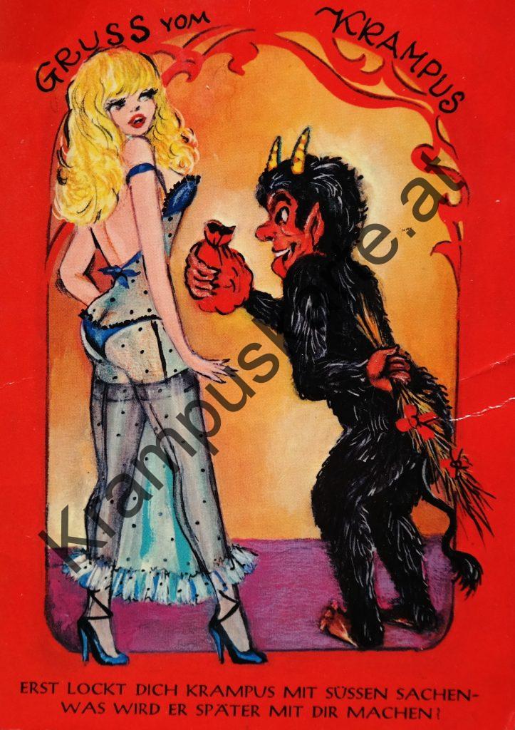 Krampus Teufel Devil Ansichtskarte Grußkarte Krampuskarte Austria 哈施塔特 picture postcard 魔鬼 奥地利 Nikolaus Satan Percht Perchtenlauf Brauchtum böse Mädchen unartig crazy girl