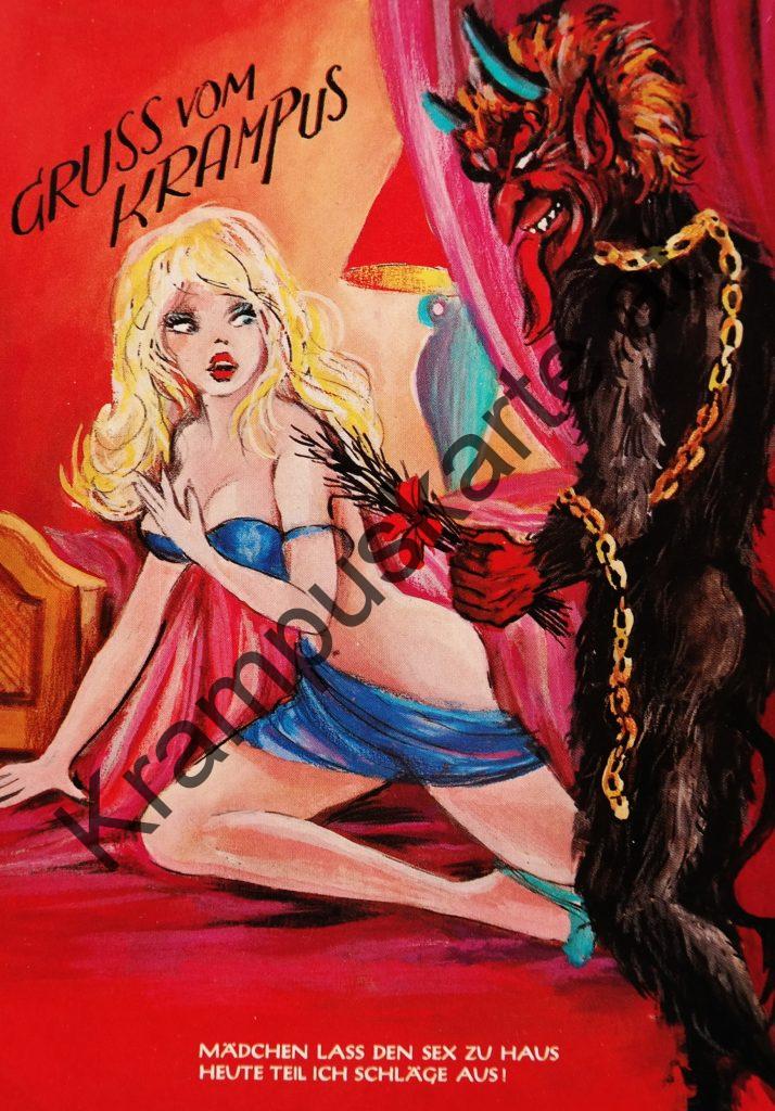Krampus Teufel Devil Ansichtskarte Grußkarte Krampuskarte Austria 哈施塔特 picture postcard 魔鬼 奥地利 Nikolaus Satan Percht Perchtenlauf Brauchtum böse Mädchen unartig crazy girl