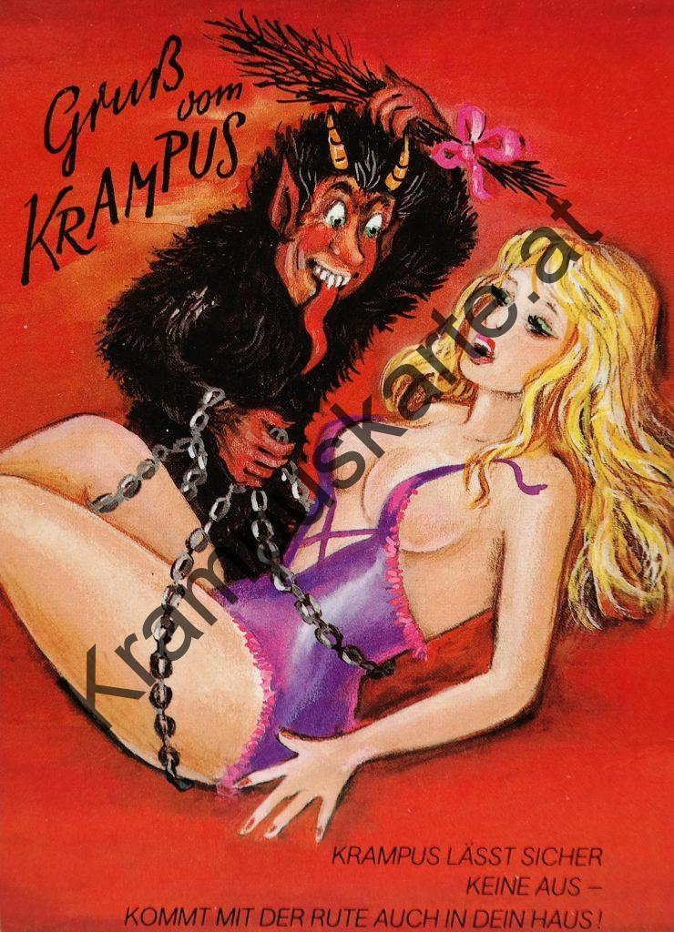 Krampus Teufel Devil Ansichtskarte Grußkarte Krampuskarte Austria 哈施塔特 picture postcard 魔鬼 奥地利 Nikolaus Satan Percht Perchtenlauf Brauchtum böse Mädchen unartig crazy girl