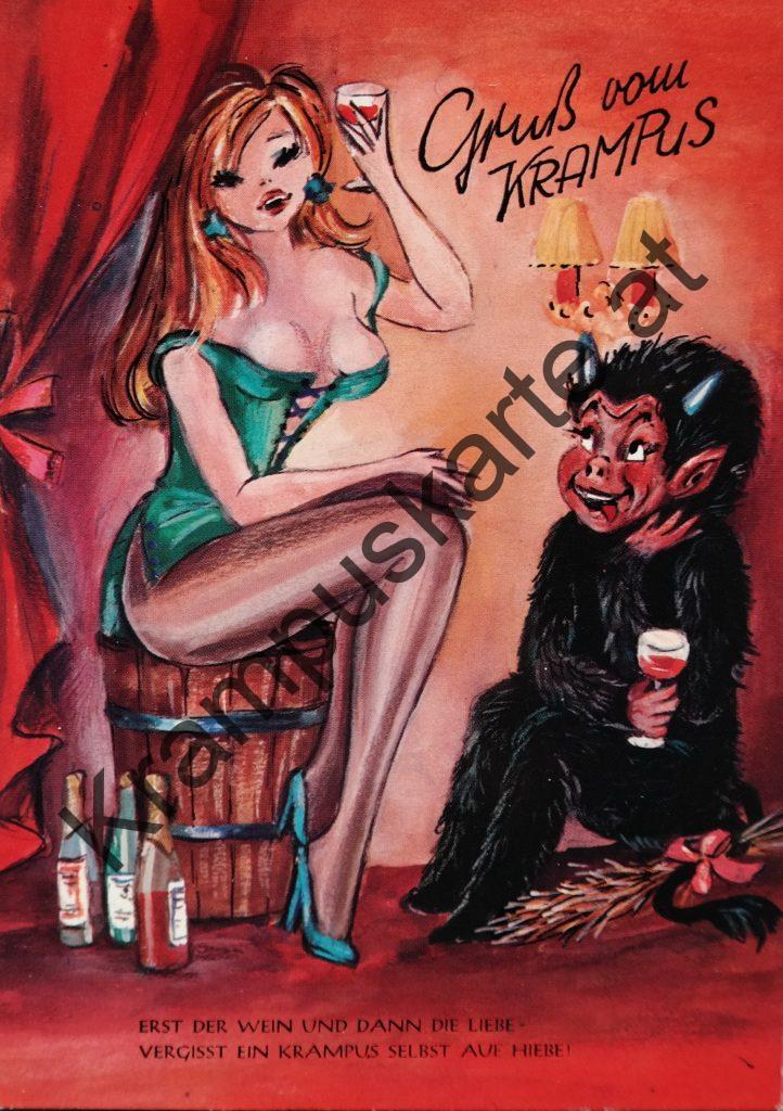 Krampus Teufel Devil Ansichtskarte Grußkarte Krampuskarte Austria 哈施塔特 picture postcard 魔鬼 奥地利 Nikolaus Satan Percht Perchtenlauf Brauchtum böse Mädchen unartig crazy girl