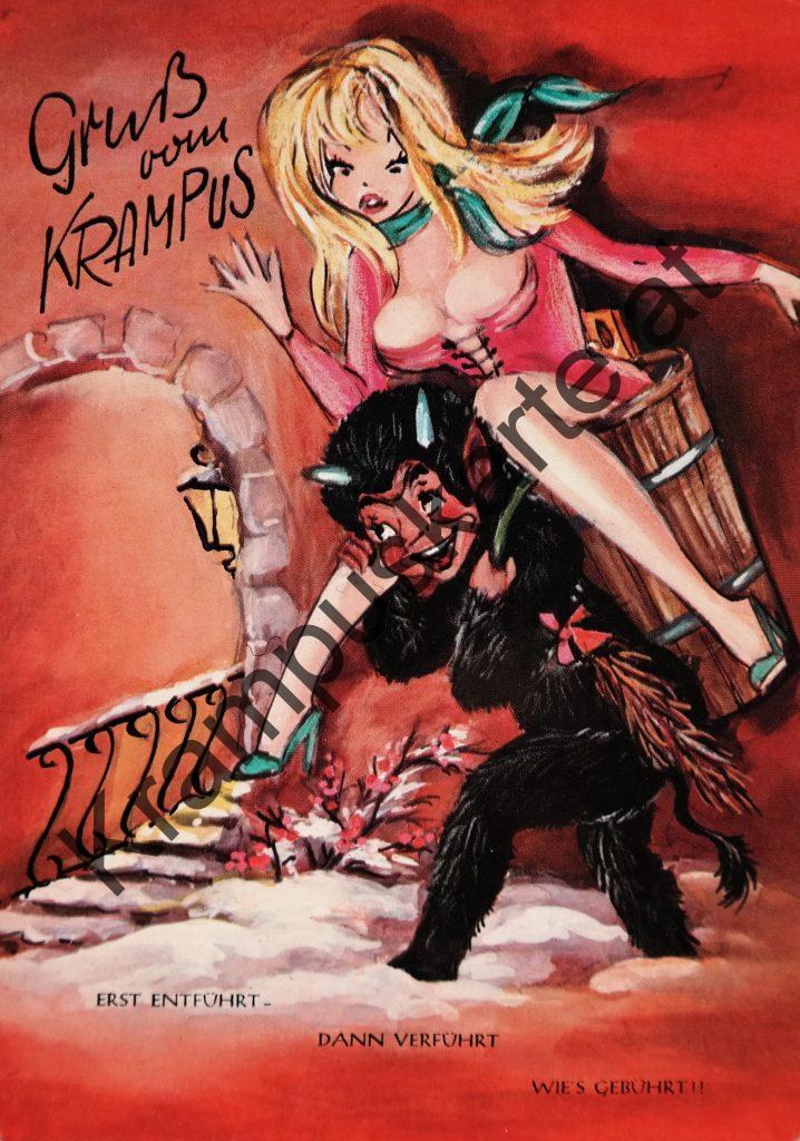 Krampus Teufel Devil Ansichtskarte Grußkarte Krampuskarte Austria 哈施塔特 picture postcard 魔鬼 奥地利 Nikolaus Satan Percht Perchtenlauf Brauchtum böse Mädchen unartig crazy girl