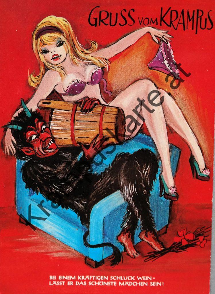 Krampus Teufel Devil Ansichtskarte Grußkarte Krampuskarte Austria 哈施塔特 picture postcard 魔鬼 奥地利 Nikolaus Satan Percht Perchtenlauf Brauchtum böse Mädchen unartig crazy girl