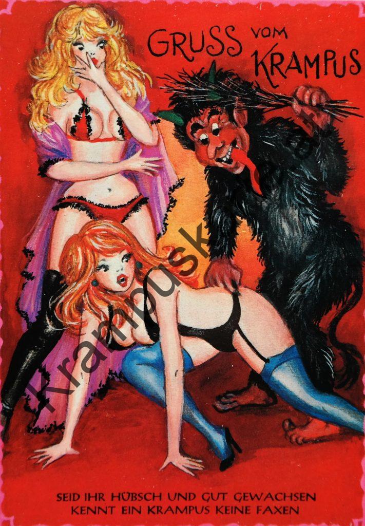 Krampus Teufel Devil Ansichtskarte Grußkarte Krampuskarte Austria 哈施塔特 picture postcard 魔鬼 奥地利 Nikolaus Satan Percht Perchtenlauf Brauchtum böse Mädchen unartig crazy girl