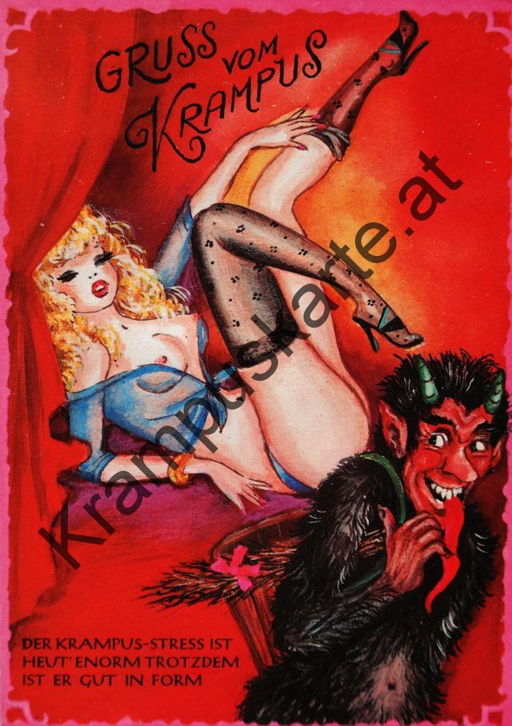 Krampus Teufel Devil Ansichtskarte Grußkarte Krampuskarte Austria 哈施塔特 picture postcard 魔鬼 奥地利 Nikolaus Satan Percht Perchtenlauf Brauchtum böse Mädchen unartig crazy girl