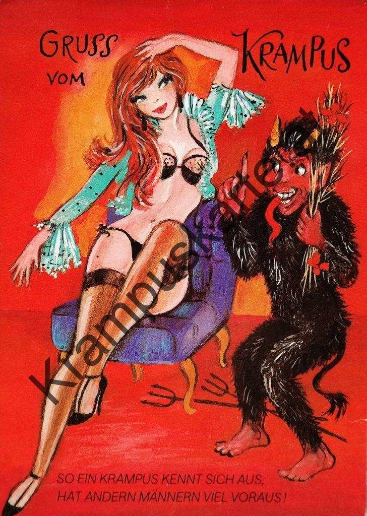 Krampus Teufel Devil Ansichtskarte Grußkarte Krampuskarte Austria 哈施塔特 picture postcard 魔鬼 奥地利 Nikolaus Satan Percht Perchtenlauf Brauchtum böse Mädchen unartig crazy girl