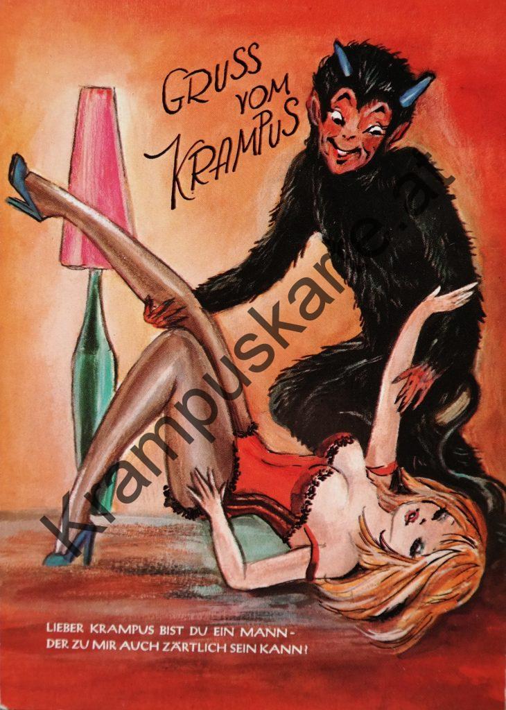 Krampus Teufel Devil Ansichtskarte Grußkarte Krampuskarte Austria 哈施塔特 picture postcard 魔鬼 奥地利 Nikolaus Satan Percht Perchtenlauf Brauchtum böse Mädchen unartig crazy girl