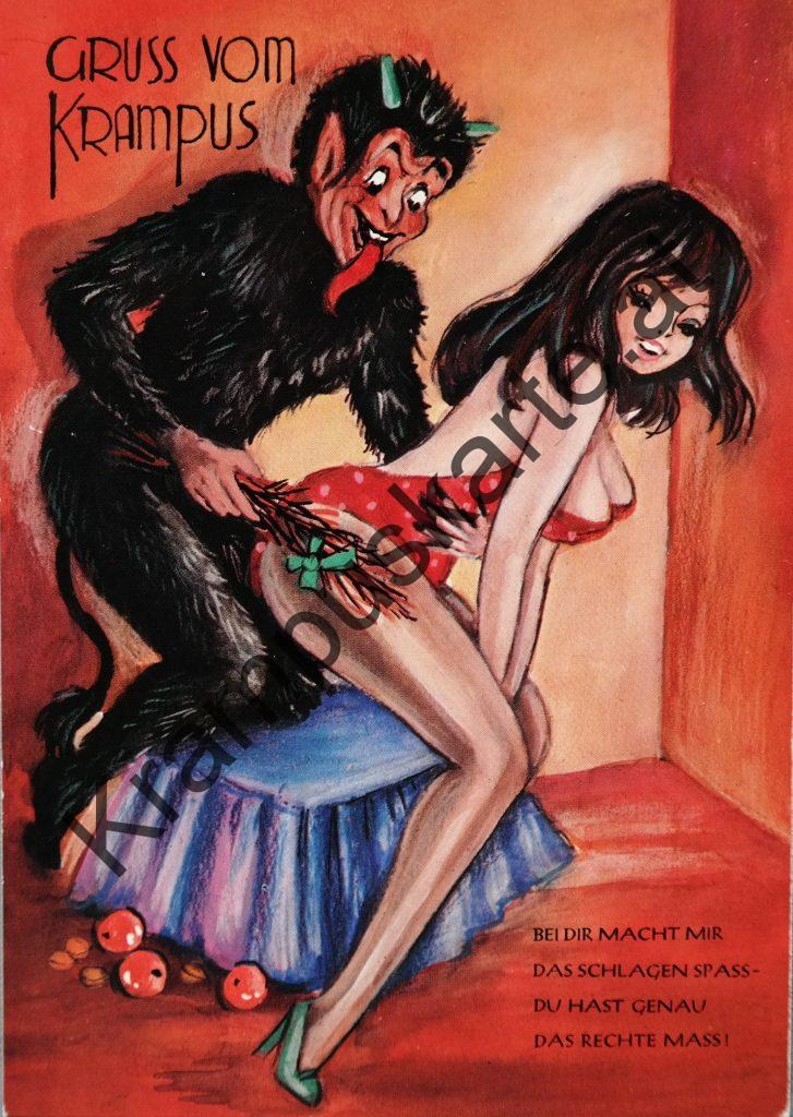Krampus Teufel Devil Ansichtskarte Grußkarte Krampuskarte Austria 哈施塔特 picture postcard 魔鬼 奥地利 Nikolaus Satan Percht Perchtenlauf Brauchtum böse Mädchen unartig crazy girl