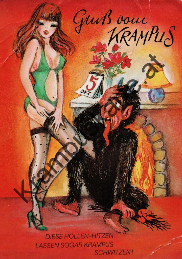Krampus Teufel Devil Ansichtskarte Grußkarte Krampuskarte Austria 哈施塔特 picture postcard 魔鬼 奥地利 Nikolaus Satan Percht Perchtenlauf Brauchtum böse Mädchen unartig crazy girl