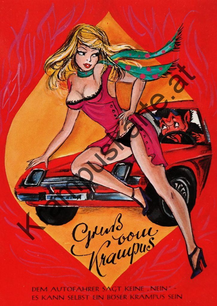 Krampus Teufel Devil Ansichtskarte Grußkarte Krampuskarte Austria 哈施塔特 picture postcard 魔鬼 奥地利 Nikolaus Satan Percht Perchtenlauf Brauchtum böse Mädchen unartig crazy girl