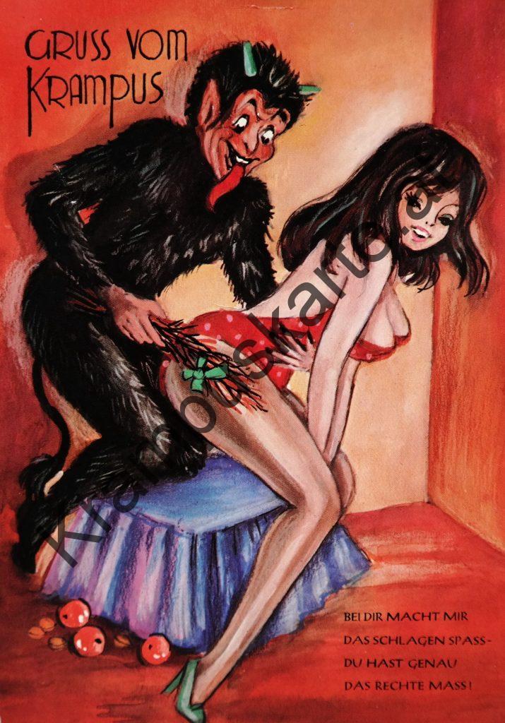 Krampus Teufel Devil Ansichtskarte Grußkarte Krampuskarte Austria 哈施塔特 picture postcard 魔鬼 奥地利 Nikolaus Satan Percht Perchtenlauf Brauchtum böse Mädchen unartig crazy girl