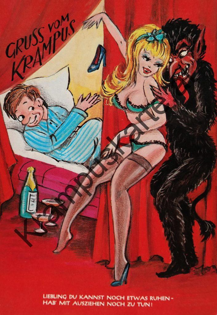 Krampus Teufel Devil Ansichtskarte Grußkarte Krampuskarte Austria 哈施塔特 picture postcard 魔鬼 奥地利 Nikolaus Satan Percht Perchtenlauf Brauchtum böse Mädchen unartig crazy girl