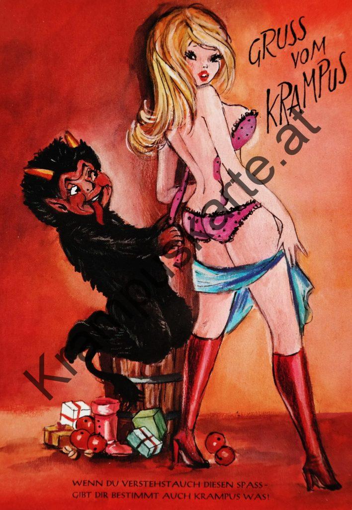 Krampus Teufel Devil Ansichtskarte Grußkarte Krampuskarte Austria 哈施塔特 picture postcard 魔鬼 奥地利 Nikolaus Satan Percht Perchtenlauf Brauchtum böse Mädchen unartig crazy girl