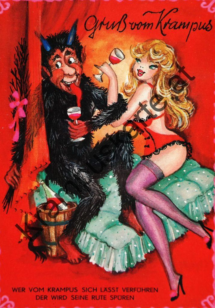 Krampus Teufel Devil Ansichtskarte Grußkarte Krampuskarte Austria 哈施塔特 picture postcard 魔鬼 奥地利 Nikolaus Satan Percht Perchtenlauf Brauchtum böse Mädchen unartig crazy girl