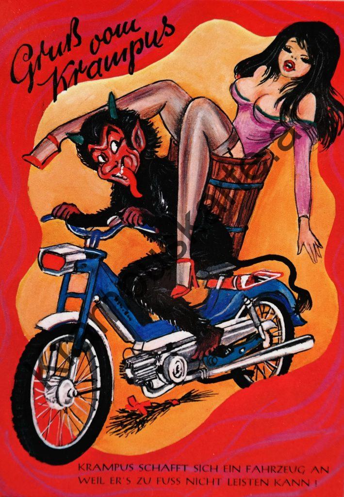Krampus Teufel Devil Ansichtskarte Grußkarte Krampuskarte Austria 哈施塔特 picture postcard 魔鬼 奥地利 Nikolaus Satan Percht Perchtenlauf Brauchtum böse Mädchen unartig crazy girl