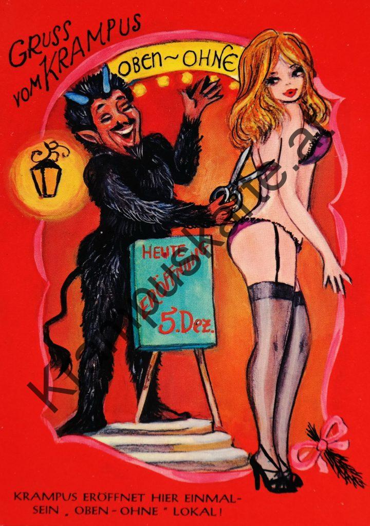 Krampus Teufel Devil Ansichtskarte Grußkarte Krampuskarte Austria 哈施塔特 picture postcard 魔鬼 奥地利 Nikolaus Satan Percht Perchtenlauf Brauchtum böse Mädchen unartig crazy girl