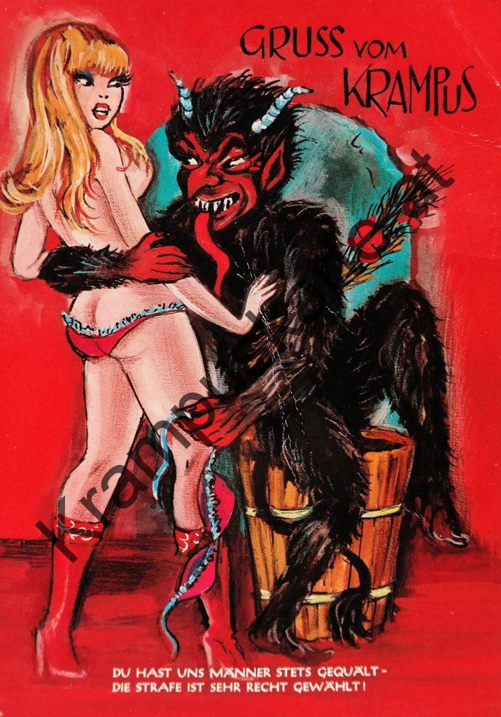 Krampus Teufel Devil Ansichtskarte Grußkarte Krampuskarte Austria 哈施塔特 picture postcard 魔鬼 奥地利 Nikolaus Satan Percht Perchtenlauf Brauchtum böse Mädchen unartig crazy girl