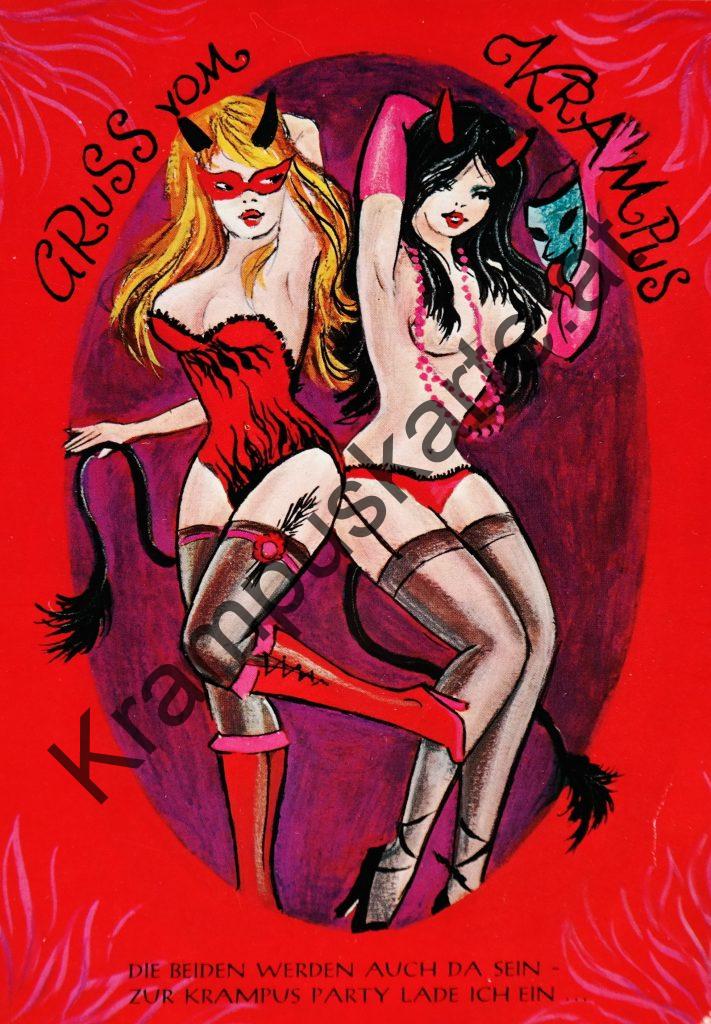 Krampusine Erotik Krampus Devil Ansichtskarte picture postcard Krampuskarte Austria 哈施塔特