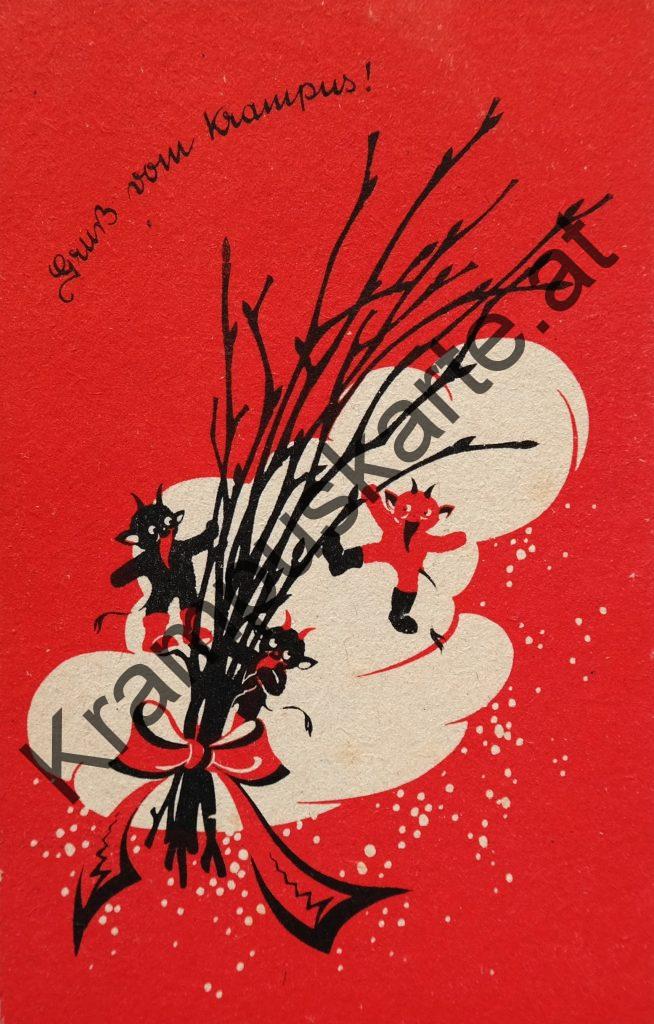 Krampus Teufel Devil Ansichtskarte Grußkarte Krampuskarte Austria 哈施塔特 picture postcard 魔鬼 奥地利 Nikolaus Satan Percht Perchtenlauf Brauchtum Rute Bizarr Brank Rod Whip