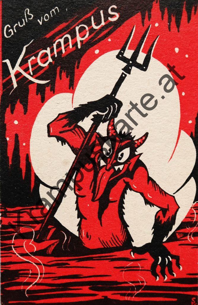 Krampus Teufel Devil Ansichtskarte Grußkarte Krampuskarte Austria 哈施塔特 picture postcard 魔鬼 奥地利 Nikolaus Satan Percht Perchtenlauf Brauchtum