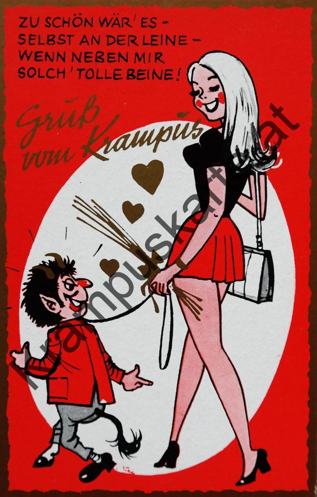 Krampus Teufel Devil Ansichtskarte Grußkarte Krampuskarte Austria 哈施塔特 picture postcard 魔鬼 奥地利 Nikolaus Satan Percht Perchtenlauf Brauchtum böse Mädchen unartig crazy girl