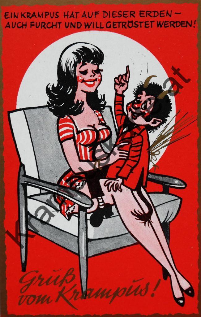 Krampus Teufel Devil Ansichtskarte Grußkarte Krampuskarte Austria 哈施塔特 picture postcard 魔鬼 奥地利 Nikolaus Satan Percht Perchtenlauf Brauchtum böse Mädchen unartig crazy girl