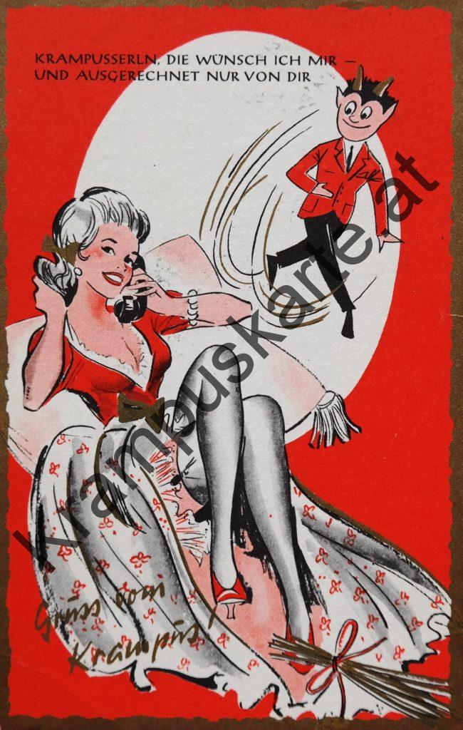 Krampus Teufel Devil Ansichtskarte Grußkarte Krampuskarte Austria 哈施塔特 picture postcard 魔鬼 奥地利 Nikolaus Satan Percht Perchtenlauf Brauchtum böse Mädchen unartig crazy girl