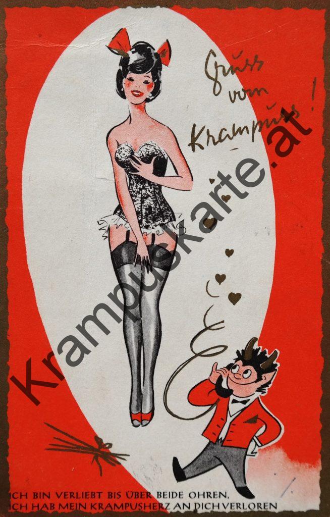 Krampus Teufel Devil Ansichtskarte Grußkarte Krampuskarte Austria 哈施塔特 picture postcard 魔鬼 奥地利 Nikolaus Satan Percht Perchtenlauf Brauchtum böse Mädchen unartig crazy girl